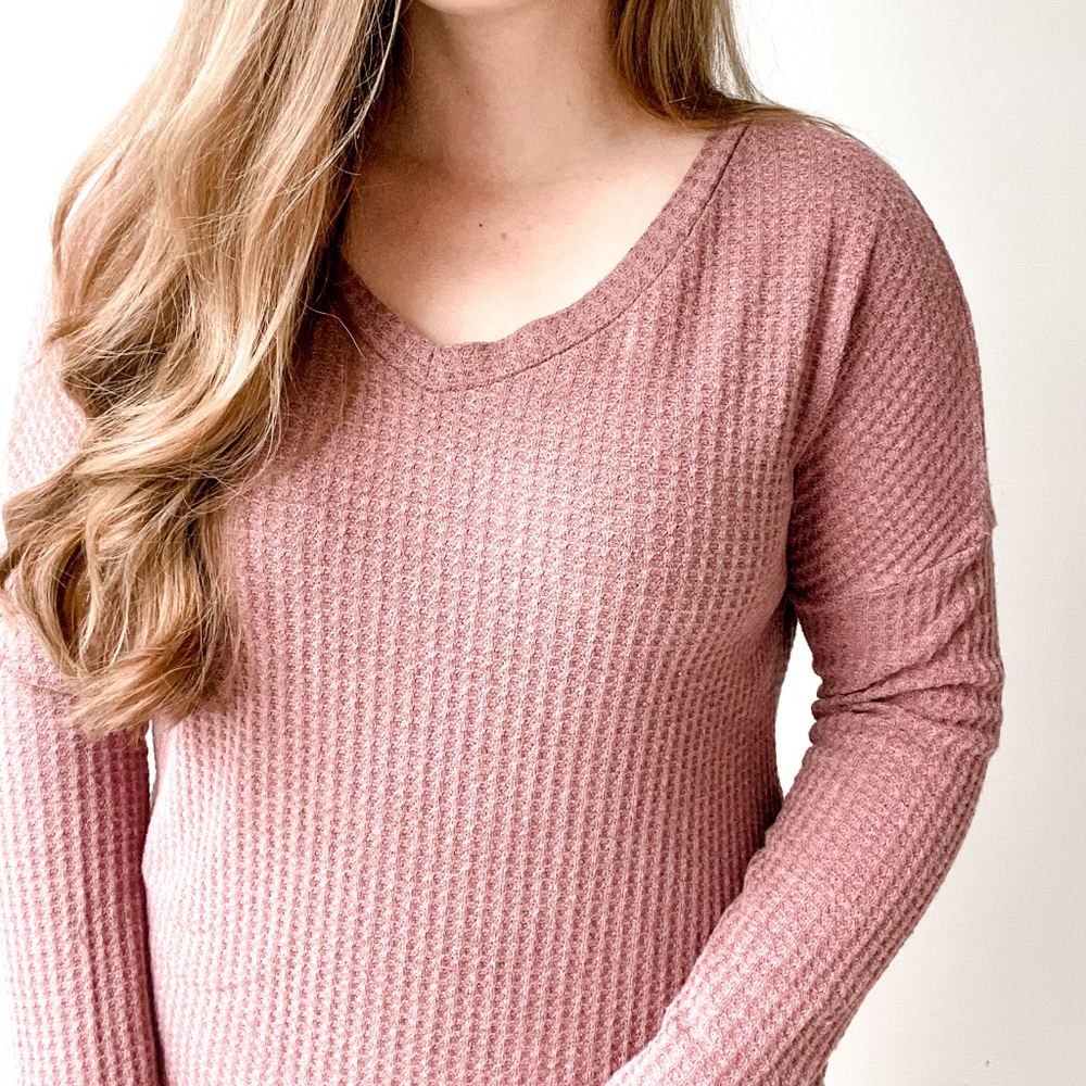 Long sleeve pink waffle top
